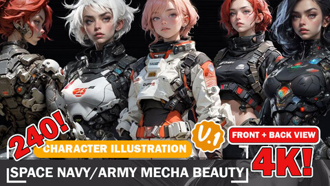 240 Space Navy/Army Mecha Beauties Cosmic Elegance in 4K Design Reference Art V1