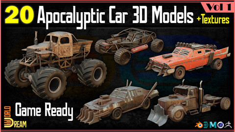 20 Apocalyptic Car 3D Models with Textures | Game Ready | Vol 1