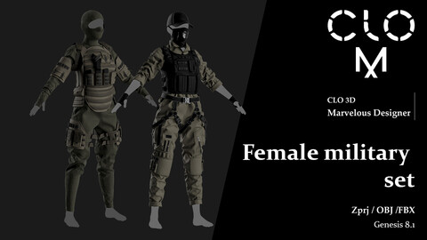 Female military set / Marvelous Designer/Clo3D project file + OBJ