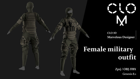 Female military outfit / Marvelous Designer/Clo3D project file + OBJ