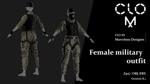 Female military outfit / Marvelous Designer/Clo3D project file + OBJ