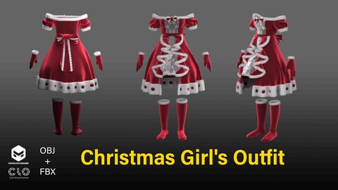 Christmas Girl's Outfit/Marvelous Designer +OBJ +FBX