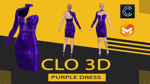 Purple dress,Marvelous Designer or Clo3D (ZPRJ)