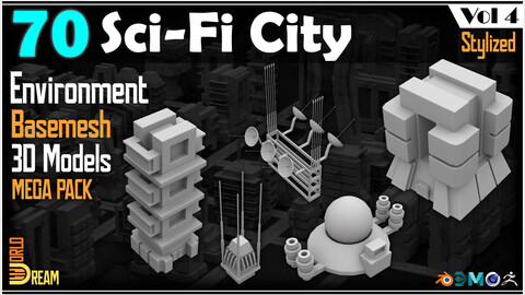 70 Sci-Fi City Environment Basemesh 3D Models | Stylized | Vol 4