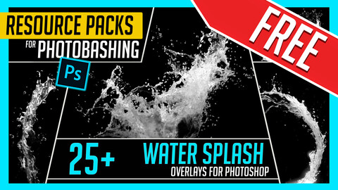 PHOTOBASH 25+ Water Splash Effects Overlay Resource Pack Photos for Photobashing in Photoshop