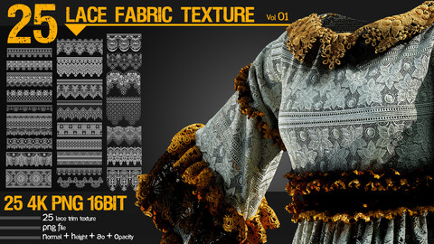 ArtStation - 50 Lace Fabric Trim Texture +SBSAR