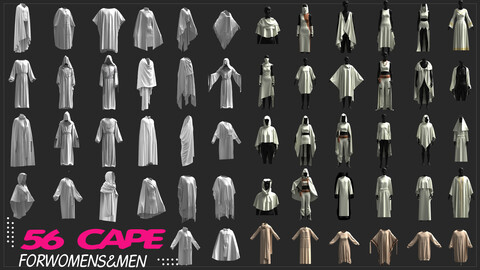 56 Cape MODELS for female and male / Marvelous Designer / CLO 3D