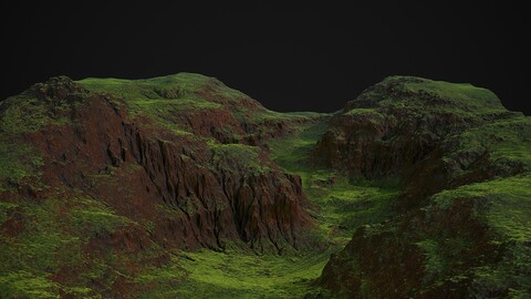 Tileable green canyon landscape environment asset