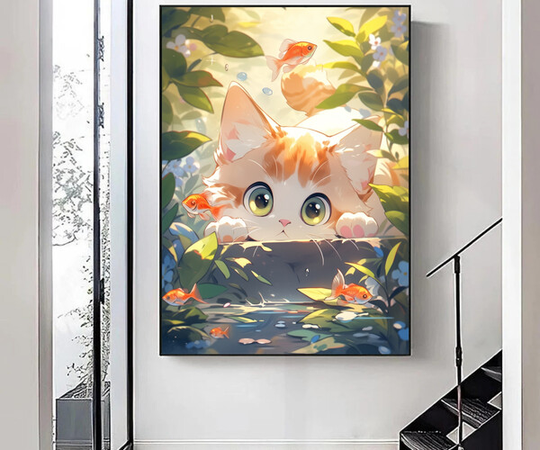 ArtStation - Cute Kitty Wall Art Print, Watercolor Cat Portrait ...