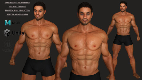 AAA 3D REALISTIC CHARACTER - BASEMESH AFRICAN MUSCULAR MAN 01