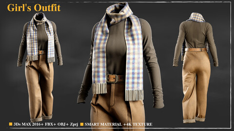 Girl's Outfit 008/ Marvelous Designer / 4k Textures/Smart material / OBJ-FBX