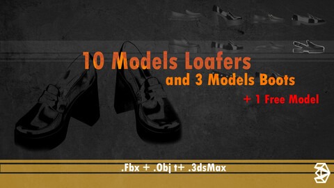 Female Shoes, Loafers, Boots + 3dsMax + obj + fbx