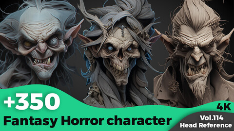 +350 Stylized Fantasy Horror Character Head Reference(4k)