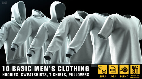 10 BASIC MEN'S CLOTHING PACK. MD Project file + OBJ + BLEND