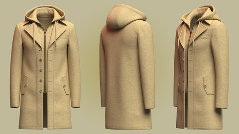 Trench Coat With Hood 3d Model