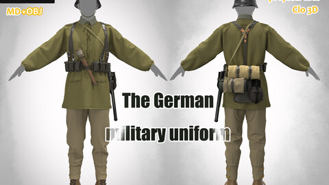 The German Military uniform__Clo3d, Marvelous Designer Project +OBJ