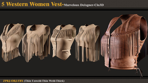 5 Western Women Vest /Marvelous Designer-CLo3D (ZPRJ + FBX + OBJ)