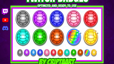 Turtle shell Twitch badges, Turtle shell bit Badges, kawaii animals, subscribers, cute tortoise, items for stream, discord, kick, youtube