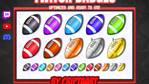 Football Twitch Badges, American Football Bit badges, Balls, sport stream, Badges Channel Points