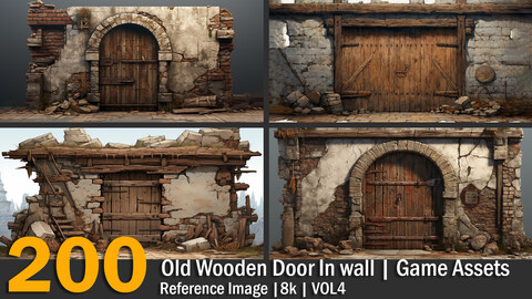 Old Wooden Door In wall | Game Assets  | Reference Images | 8K | VOL4