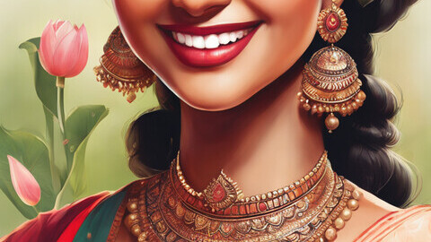 A Indian smiling girl drawing