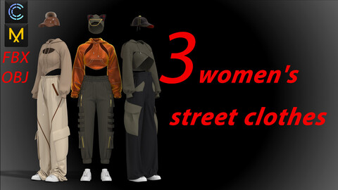 3women's street clothes (zprj files + obj + fbx + uvs +texture sets)