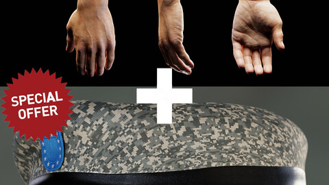 Military Kit Hand and Beret Low-poly