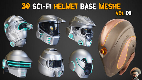 30 Sci-Fi Helmets Base Mesh + Textures