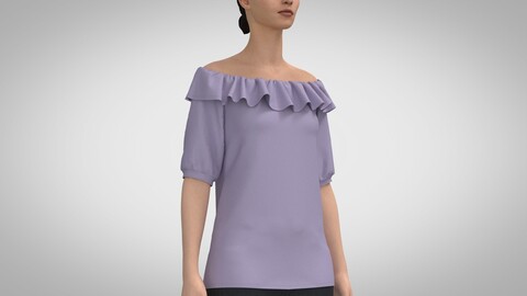 Ruffle Collar Blouse, Marvelous Designer, Clo +obj, fbx