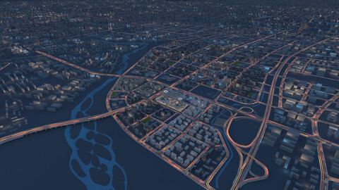 Urban Planning Night Scene Animation 3D model