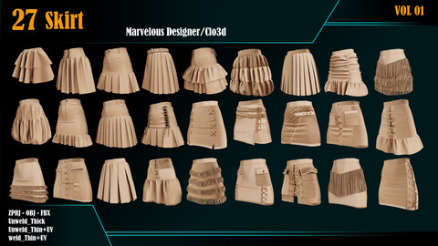 27 Skirt_VOL 01 (Marvelous/CLO +ZPRJ +OBJ+FBX+UV)