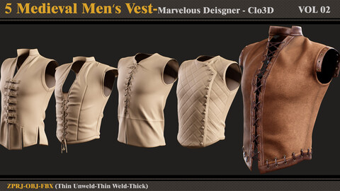 5 Medieval Men Vest/MD-Clo3D(ZPRJ + FBX + OBJ) -VOL 2
