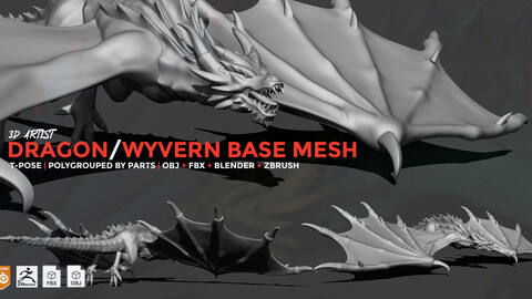 Wyvern | Dragon Base Mesh | FBX | OBJ | BLENDER | ZBRUSH