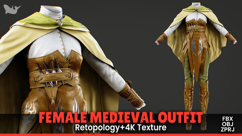 Female Medieval Outfit + Retopology + 4K Texture