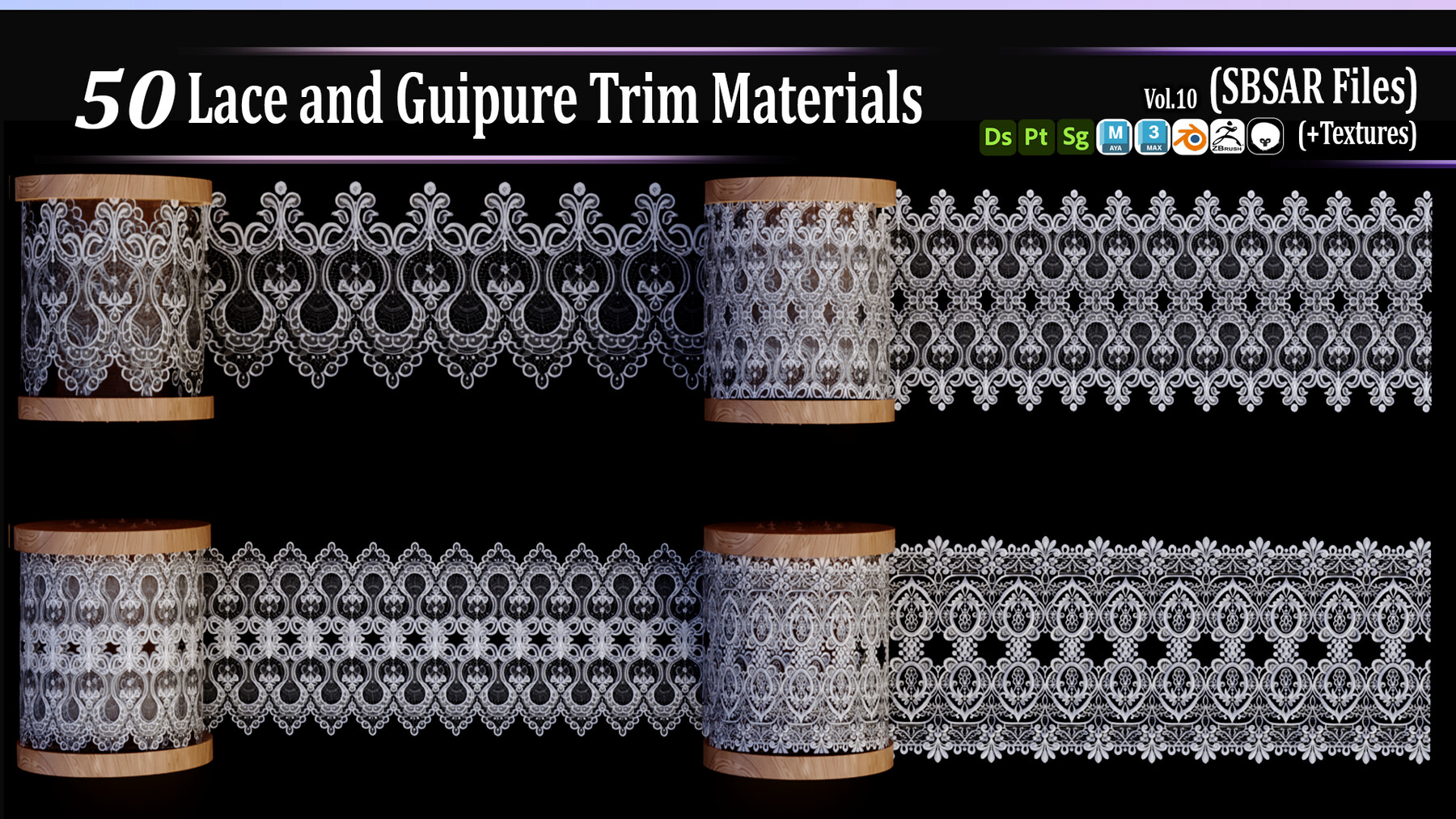 ArtStation - 50 Lace Fabric Trim Texture +SBSAR