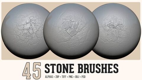 45 STONE+ROCK BRUSHES(4K) / Alphas+ZBP+TIFF+OBJ+PSD