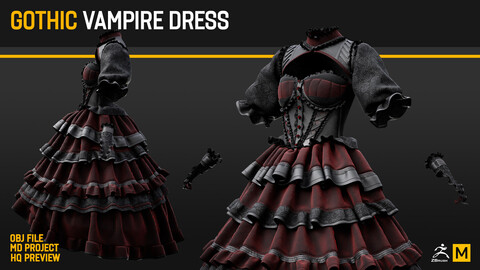 Gothic vampire dress MD project + OBJ