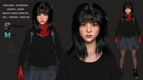 AAA 3D REALISTIC CHARACTER - TEENAGER / KIDS / ASIAN GIRL