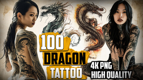 100 Dragon Tattoo (PNG Files)-4K- High Quality - Vol 11