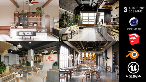 Cafe Design Collection 04 [Unreal Engine - Blender - Cinema4D - Sketchup- 3DsMax - FBX - OBJ]