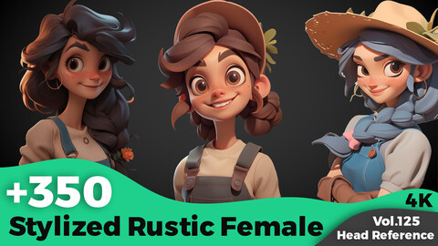 +350 Stylized Rustic Female Head Reference(4k)