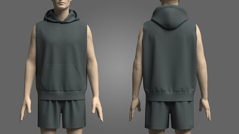 Sleeveless Hoodie And Shorts 3d Model