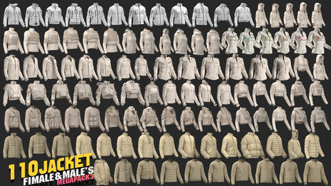 110 models of fimale&male's jacket megapack 85%off/ marvelous & clo3d / OBJ / FBX