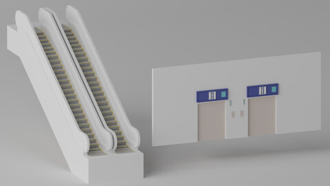 Cartoon LowPoly Escalator and Elevator 3D model