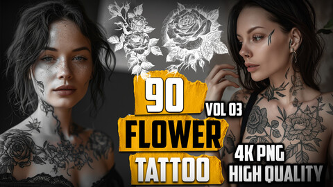 90 Flower Tattoo (PNG Files)-4K- High End Quality - Vol 03