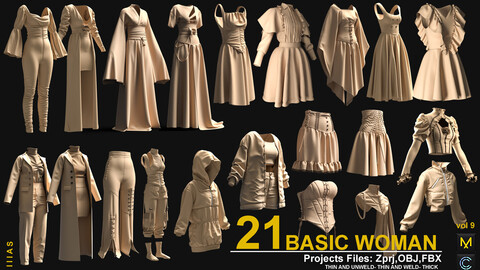 BASIC WOMAN CLOTHES VOL 9 (CLO3D AND MAEVELOUS DESIGNER) ZPRJ, OBJ, FBX,UV