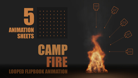 Camp Fire - Looped Flipbook Animation Sheet - 5 view angles