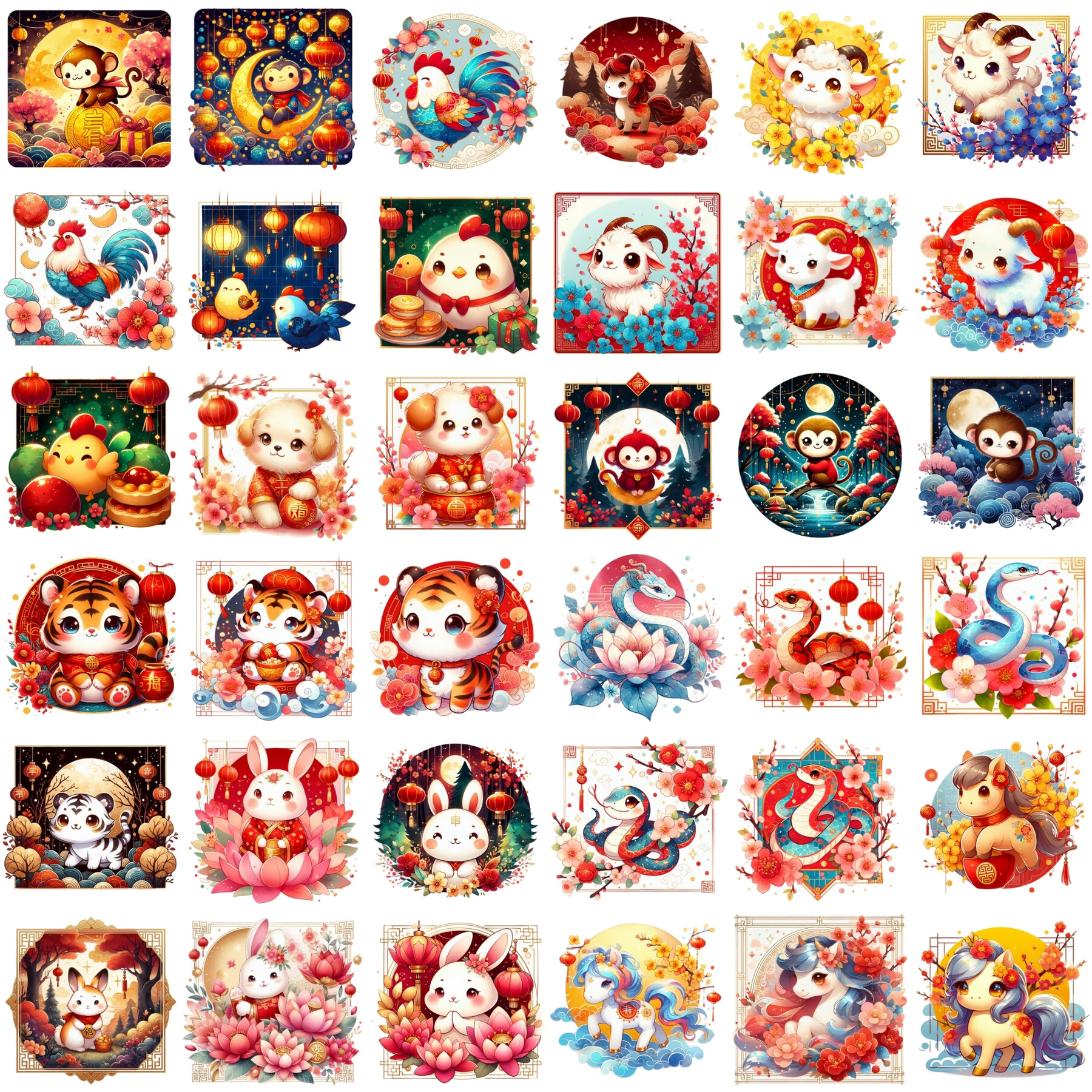 ArtStation - Chinese New Year Watercolor Clipart Bundle, Lunar New year ...