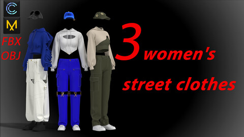 3women's street clothes (zprj files + obj + fbx + uvs +texture sets)