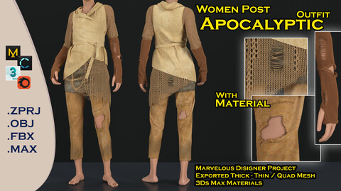 Women post Apocalyptic outfit with Materials mervelous designer product .Zprj / .Fbx / .Obj / .max